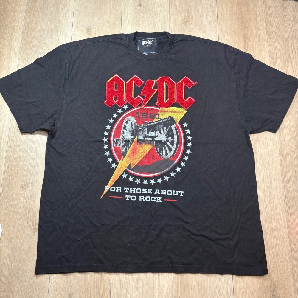 AC/DC Reason For Those About To Rock Chenille Patch Graphic T-Shirt Black 3XL